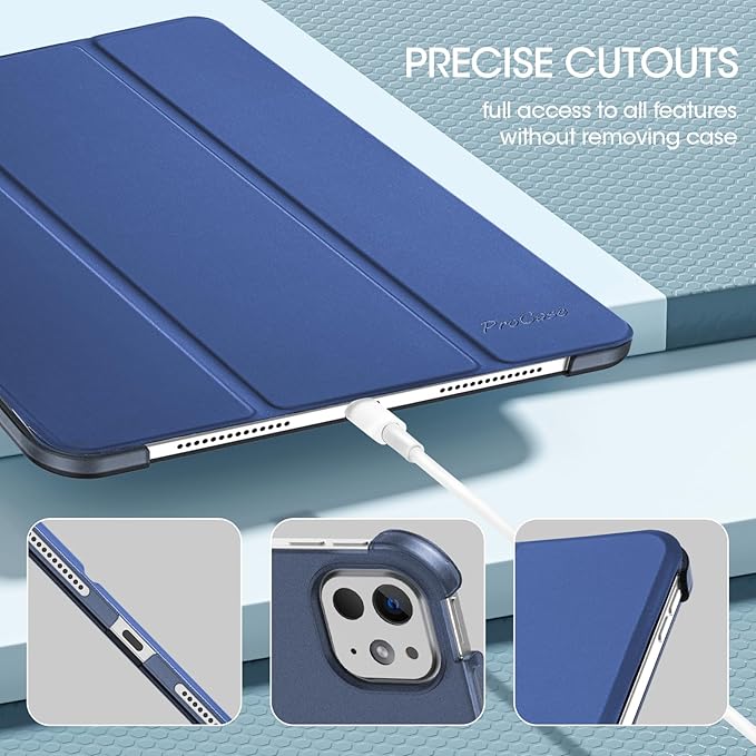 ProCase Smart Case for iPad Pro 11 Inch M5 2025/M4 2024 (Model: A3357/A3358/A3359/A2836/A2837/A3006), Slim Folio Stand Hard Back Shell Protective Tablet Cover for iPad Pro 11" 6th/5th Gen -Darkblue
