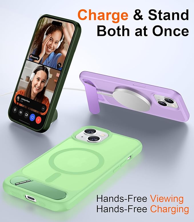 Magnetic Compatible with iPhone 15 Plus Case & iPhone 14 Plus Case, [Built-in Invisible Kickstand][Compatible with MagSafe][Military Grade Shockproof] Slim Translucent Matte Phone Case 6.7"