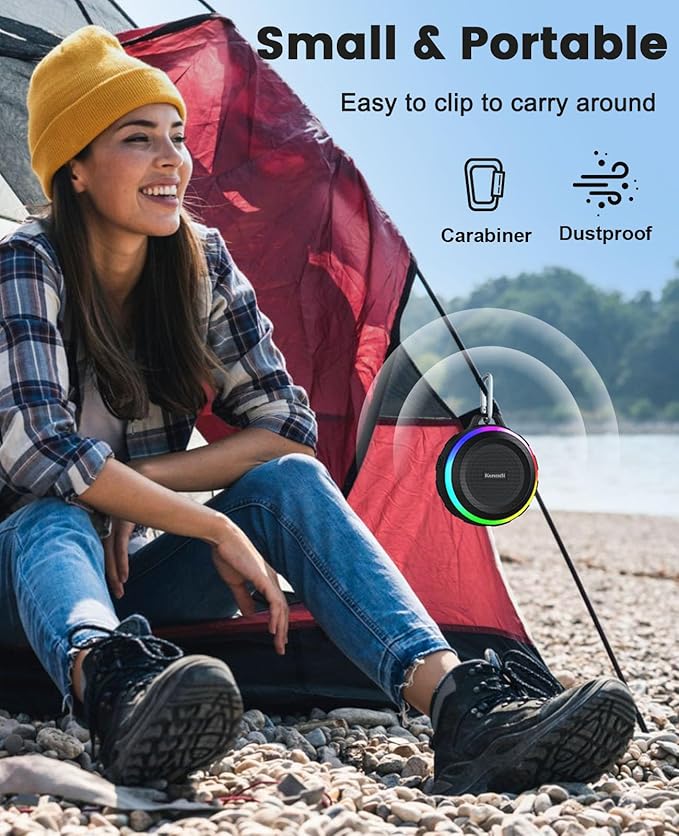 Kunodi Bluetooth Shower Speaker with IPX7 Waterproof, Dynamic Lights, Crisp Clear Sound, True Wireless Stereo, Clip Portable for Pool Beach Boat Kayak Float Golf Gift