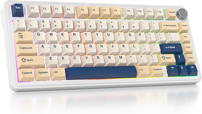 surmen M75 75% Wireless Creamy Keyboard with Gasket, Pre-lubed Triple Mode Bluetooth Mechanical Gaming Keyboard BT5.0/2.4Ghz/USB with Sound Absorbing Pads Hot-Swap(SOYA)