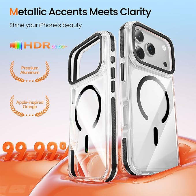 Strong Magnetic for iPhone 17 Pro case,1XLens Protector[10Ft Military-Grade Protection] Compatible with fit MagSafe Shockproof Slim Thin Cover case for iPhone 17 Pro 6.3 inch,Clear Black