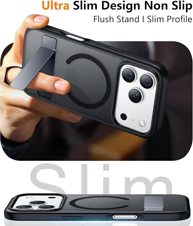 SPIDERCASE Magnetic for iPhone 17 Pro Max Case,with [3 Stand Ways] [Military Grade Drop Protection] with Invisible Stand Shockproof Slim Case for iPhone 17 Pro Max 6.9", Black