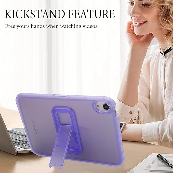 Slim Case for iPad mini 7 (A17 Pro) 2024/ Mini 6 8.3'', Built-in Kickstand Non-Slip Military Grade Drop Protection Rugged for iPad mini 7th 6th Generation, Purple