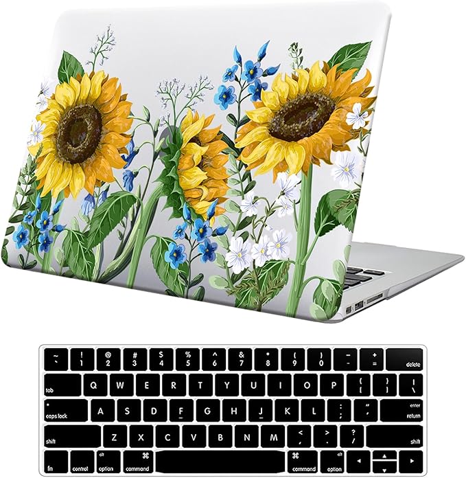 Compatible with MacBook Air 13 inch Case 2022 2021 2020 2019 2018 Release M1 A2337 A2179 A1932 Retina Display Touch ID, Plastic Hard Shell Case & Keyboard Cover, Sunflower