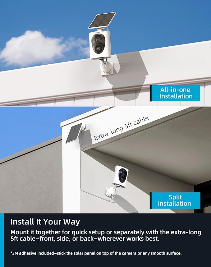 VIRTAVO SolarFlask 2K Solar Security Cameras Wireless Outdoor, Starlight Lens, Color Night Vision, PIR Motion Detection, Battery-Powered, 2-Way Audio, Weatherproof, Cloud/SD Storage, 2.4GHz WiFi