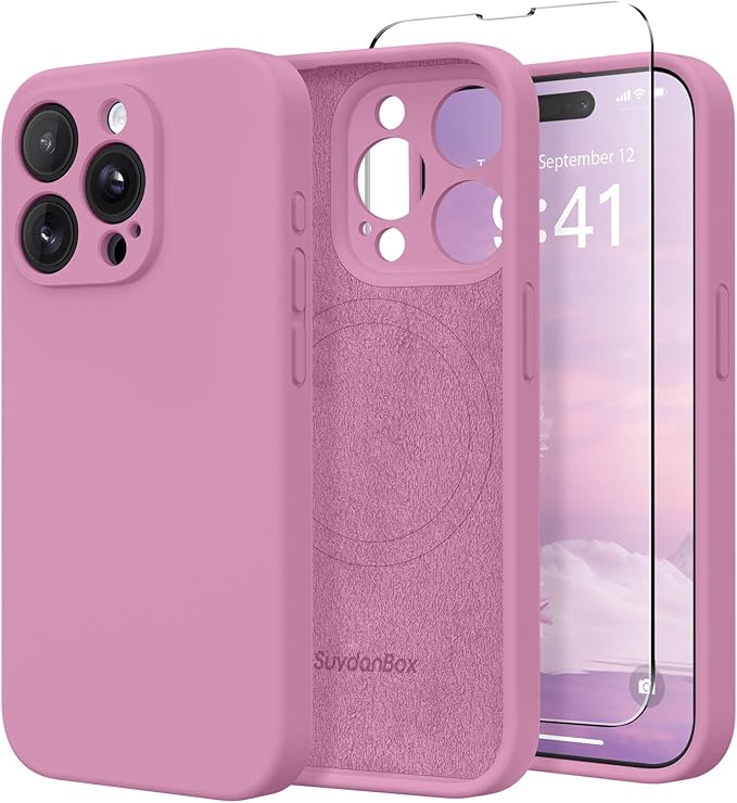 Magnetic for iPhone 15 Pro Case, Compatible with MagSafe, [Full Camera Protection][Screen Protector] Silicone Shockproof Protective Phone Case for iPhone 15 Pro 6.1", Blackcurrant