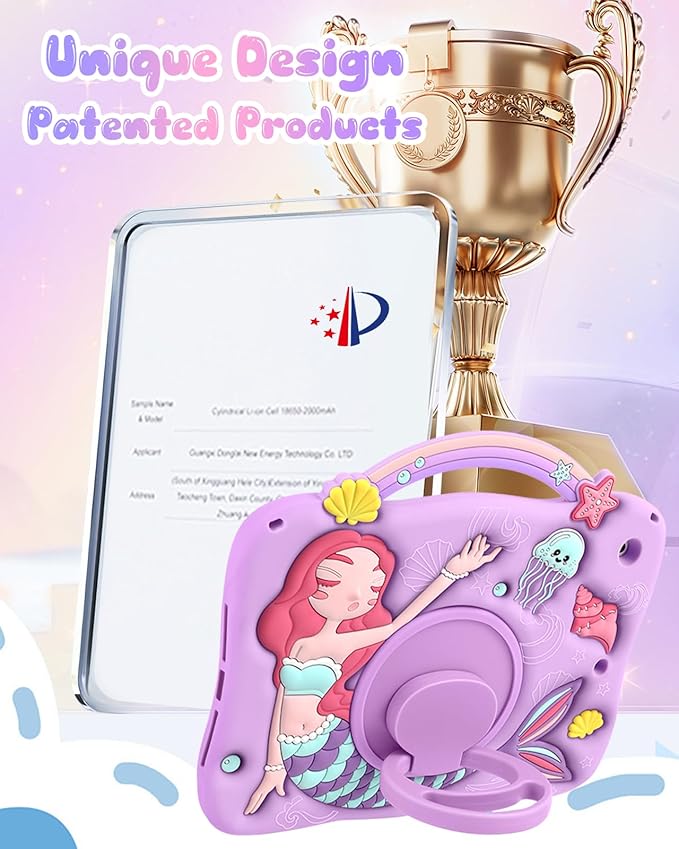 Boaretiu for iPad 9th Generation Case 10.2 Inch - for iPad 7th/8th/9th Gen 3D Cute Cartoon Mermaids Girls Teens Soft Silicone Tablet Cover with Strap & Rotating Stand