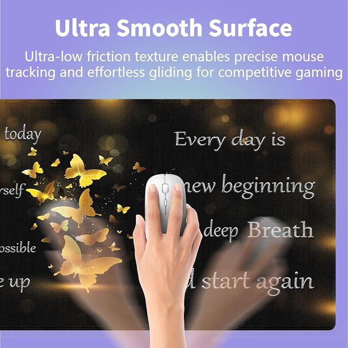 Large Gaming Mouse Pad (31.5" x 15.8")- Inspirational Quotes for a New Beginning Gold Butterflies, Extra XXL Office Accessories, Premium Stitched Anti-Slip Office Desk Mat