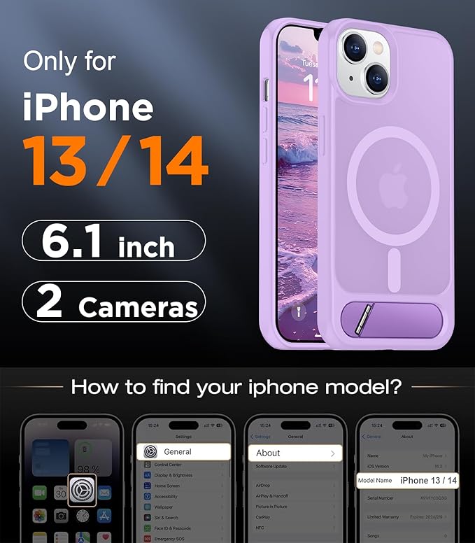 Magnetic Compatible with iPhone 14 Case/iPhone 13 Case,[Built-in Invisible Kickstand][Compatible with MagSafe][Military Grade Shockproof] Slim Translucent Matte Phone Case for iPhone 14/13 6.1"