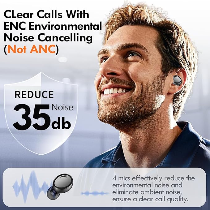 Lanteso Wireless Earbuds, Bluetooth Ear Buds with Mics Clear Call Touch Control IPX5 Waterproof in Ear Headphones with Bass Sound for iPhone Android,Workout-Glossy Black