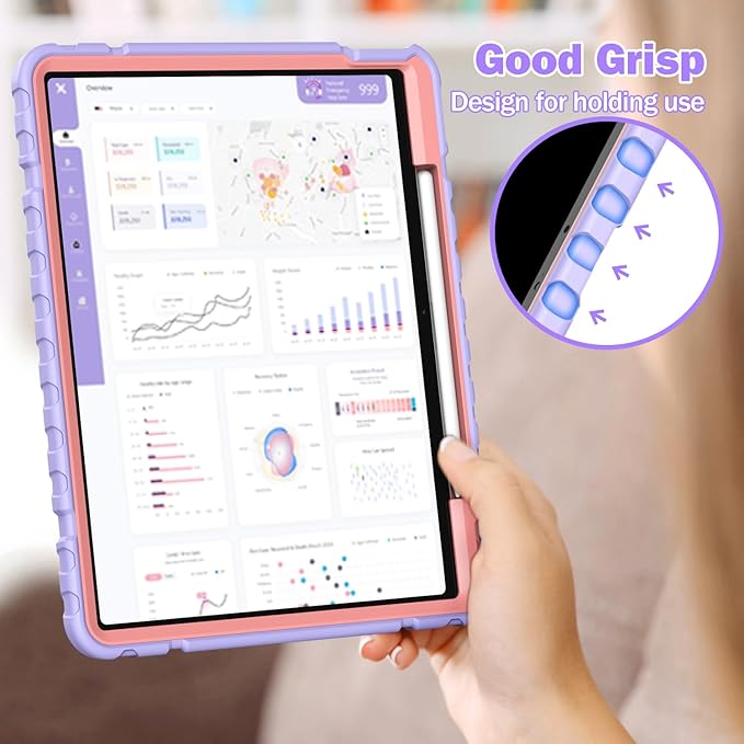 Grifobes Case for iPad Air 13-inch (M4/M3/M2) 2026/2025/2024, Heavy Duty Shockproof Rugged Protective Cover with Pencil Holder/Built-in Stand for i Pad Air 13" (Purple)