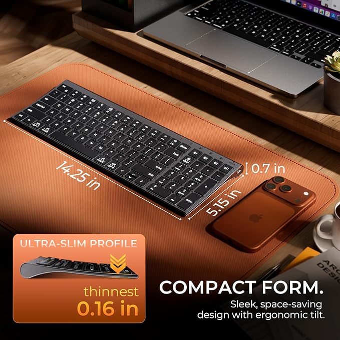iClever Backlit Bluetooth Keyboard for Mac, BK10 Pro Ultra Slim Wireless Keyboard, Multi-Device, 7-Color Backlight, Standard Full-Size Keys, Rechargeable Compatible with Mac, Windows, iPad, Android