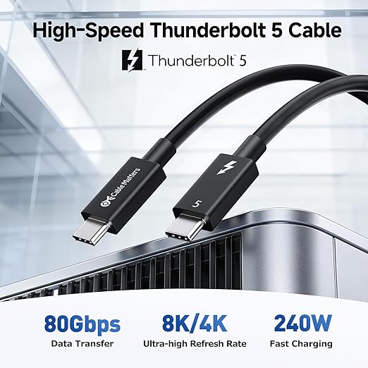 Cable Matters [Intel Certified] 80Gbps Thunderbolt 5 Cable with up to 120Gbps Bandwidth Boost and 240W Charging - 0.5m / 1.6ft, Compatible with Thunderbolt 4, USB4, and USB C, Black