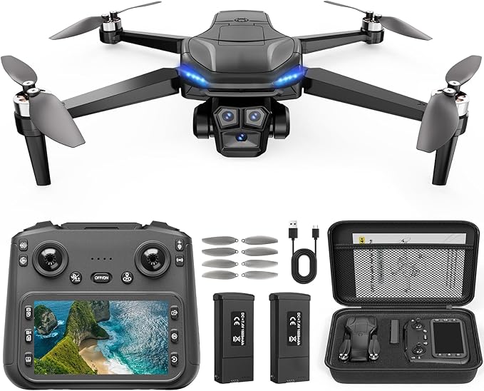 GPS Drone with Camera for Adults - 4K Drone with 4.5” FPV Screen Controller, 60 Min Flight, Brushless Motor Foldable Quadcopter, Auto Return, Follow Me, 3 Speed Modes for Beginners - Gift Under 249g