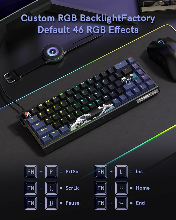 SK68 65% Gaming Keyboard, Wired Backlit Mini Keyboard w/100% Hot-Swap Socket 68 Keys Aluminum Gaming Wired Keyboard for PC Laptop Game