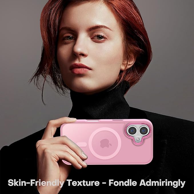 Newfuture Designed for iPhone 16 Case with Magnetic [13 FT Military Drop Protection] [Compatible with Magsafe] Slim Translucent Matte Shockproof with Anti-Fingerprint Phone Case, Chalk Pink