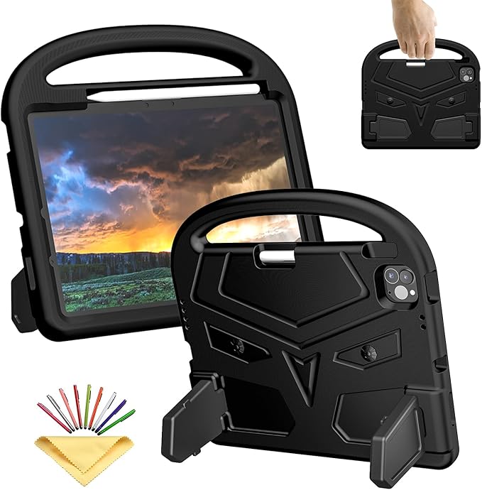 Kids Case for Apple iPad Air 11-inch M3 (2025) /M2 (2024) with Pencil Holder/Handle/Kickstand Lightweight Soft EVA Foam Shockproof Stand Tablet Cover for iPad Air 11" M3/M2, Black Bird