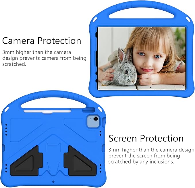 Shockproof Case for Apple iPad A16 11 Inch 2025 11th Gen/iPad 10th Generation 2025 10.9", with Shoulder Strap Soft EVA Handle Design Foldable Kickstand Kids Friendly Cover for Girls Boys, Blue