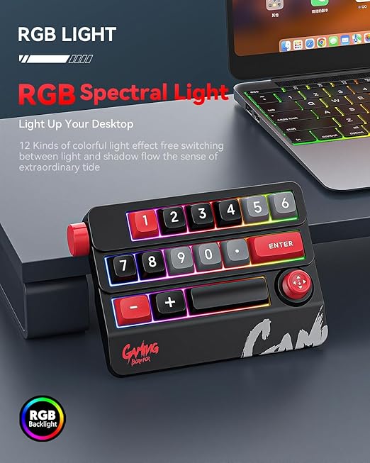 Numeric Mechanical Keyboard with Right Joystick, One Handed Keyboard Fully Programmable for Knobs and Keys, Rocker Knobs for OSU Keypad, Hotswap Keypad with RGB