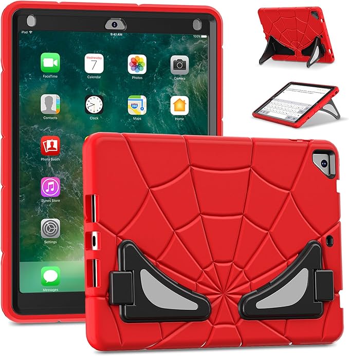 AKABEILA Compatible with Apple iPad 9.7 5th/6th(2017/2018)/iPad Air 2/iPad Pro 9.7 Tablet Case，Lightweight Shockproof Rugged Protective Cover with Kickstand for Kids Children Boys Babies Red Black