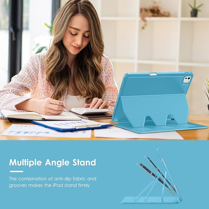 VIKESI Case for iPad iPad Pro 13-inch M5 or M4 Released in 2025 or 2024,Multiple Angles Magnetic Stand Cover,Shockproof Soft Back,Pencil Holder,and Auto Sleep/Wake,Sky Blue