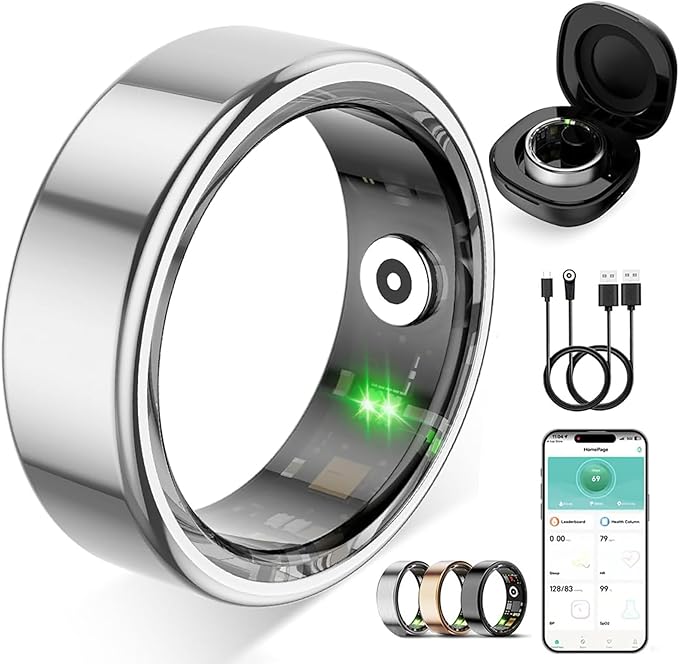 Smart Ring for Women Men,No Subscription Fee,Fitness Tracker Ring with Heart Rate, Sleep Monitoring, Blood Oxygen, Step Counting for iOS and Android, Waterproof(Silver, 7)