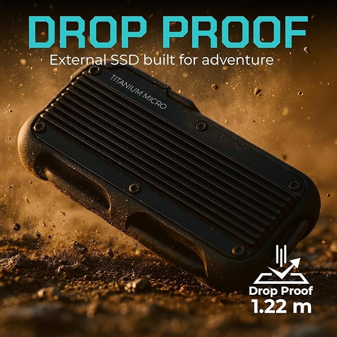 Titanium Micro External SSD 2TB - Mercury Portable SSD, Up to 1000MB/s, USB 3.2 Gen 2 USB-C USBA, Rugged IP66 Water Resistance, Drop Proof, External Solid State Drive Slim and Lightweight Storage