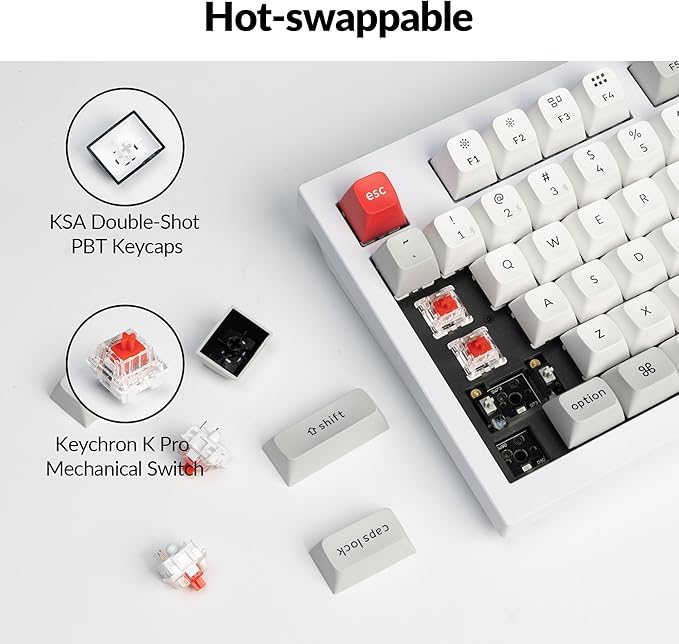 Keychron Q5 Pro QMK/VIA Wireless Custom Mechanical Keyboard, Full Aluminum 96% Layout with Programmable Knob, Double-Gasket Design with Hot-swappable K Pro Red Switch for Mac Windows Linux - White