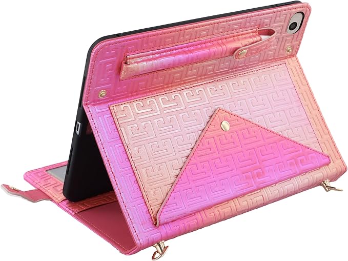 Shiny Case for iPad mini 5/4/3/2/1, Mini 7.9" Handbag Case, Techcircle Iridescent PU Leather Folio Envelope Pocket Stand Cover with Hand Strap+Shoulder Strap+Pencil Holder+Card Slots, Shiny Rose Pink