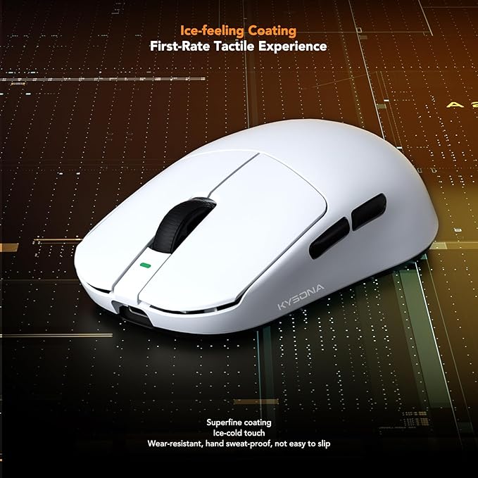 KYSONA Mercury Wireless Gaming Mouse，41g Ultalight, PAW3395 Sensor, 8K Polling Rate,26000 DPI,5 Programmable Buttons Optical Mice for PC/MAC/Laptop,White