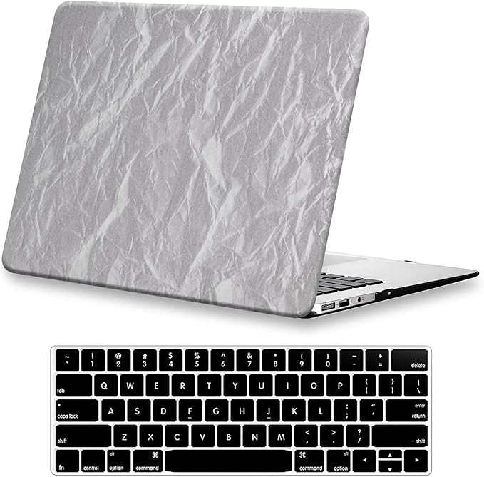 DTangLsm for MacBook Pro 13 inch Case 2026-2016 M2 M1 A2338 A2289 A2251 A2159 A1989 A1706, Textured Leather Hard Shell Cover for MacBook Pro 13 Case + Keyboard Cover, Has Logo Cutout, Wrinkled Grey