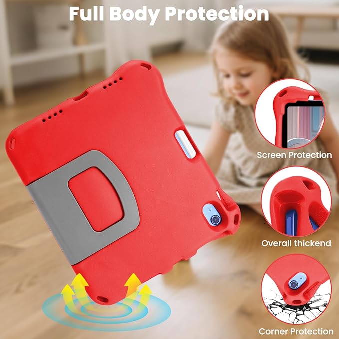 Kids Case for New iPad 11th Gen (A16) 11-inch 2025 & 10th Generation 10.9" 2022 & Air 11" 2025/2024 & Air 5th/4th Gen & Pro 11,Durable Shockproof Cover with Pencil Holder Handle Stand.Red