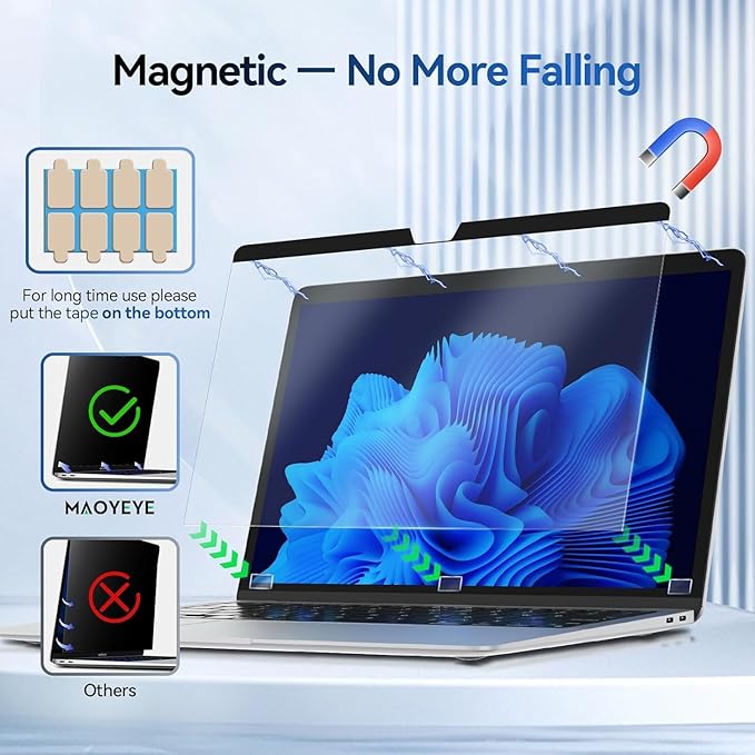 Magnetic Anti Blue Light Screen Protector for MacBook Air 15 Inch (2023-2026, M2, M3, M4. M5), Removable MAC 15.3" Blue Light Filter , Bubble-Free Install , Eye Protection Glare Laptop Screen Protector
