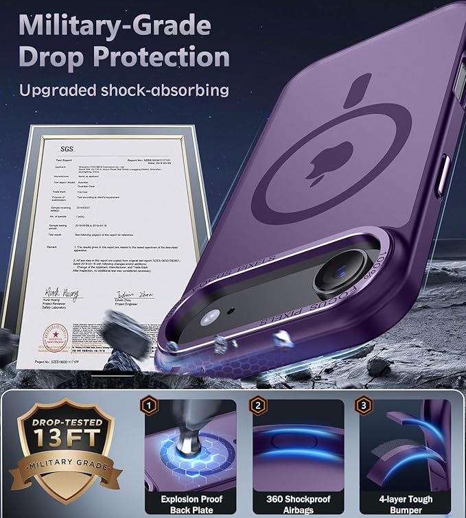 Newfuture Magnetic for iPhone Air Case [Compatible with Magsafe] [Military Grade Drop Protection] Translucent Matte Anti-Scratch Shockproof Protective Phone Cover 6.5 Inch, Deep Purple