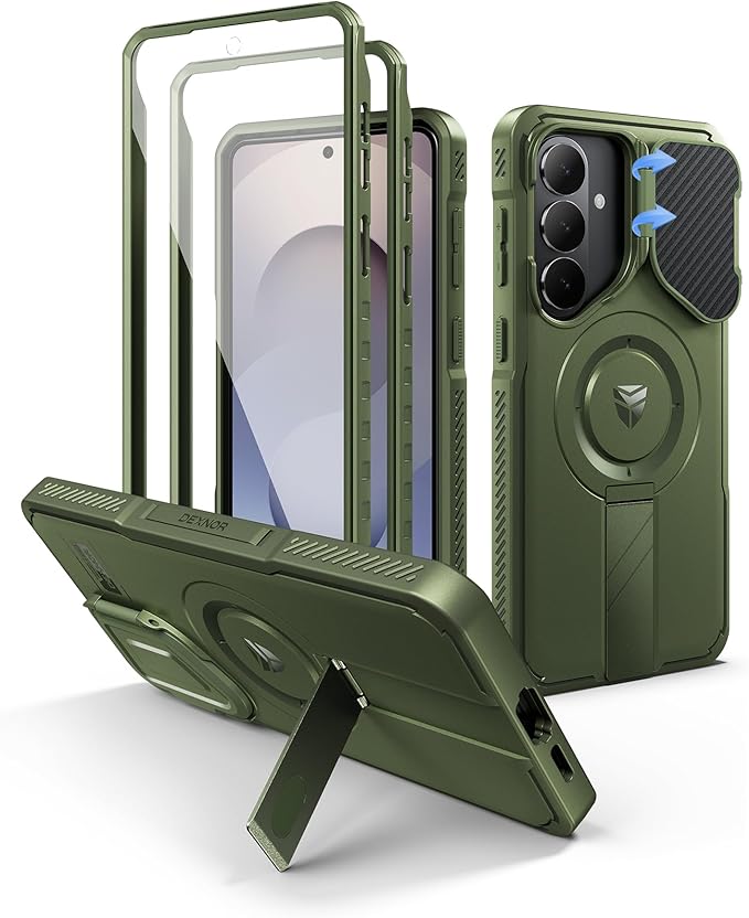 Dexnor for Samsung Galaxy S26 Plus Case with Camera Cover & Adjustable Kickstand & Screen Protector, Compatible with MagSafe, Rugged Shockproof Bumper Cases Magnetic Protective Cover(2026),Army Green