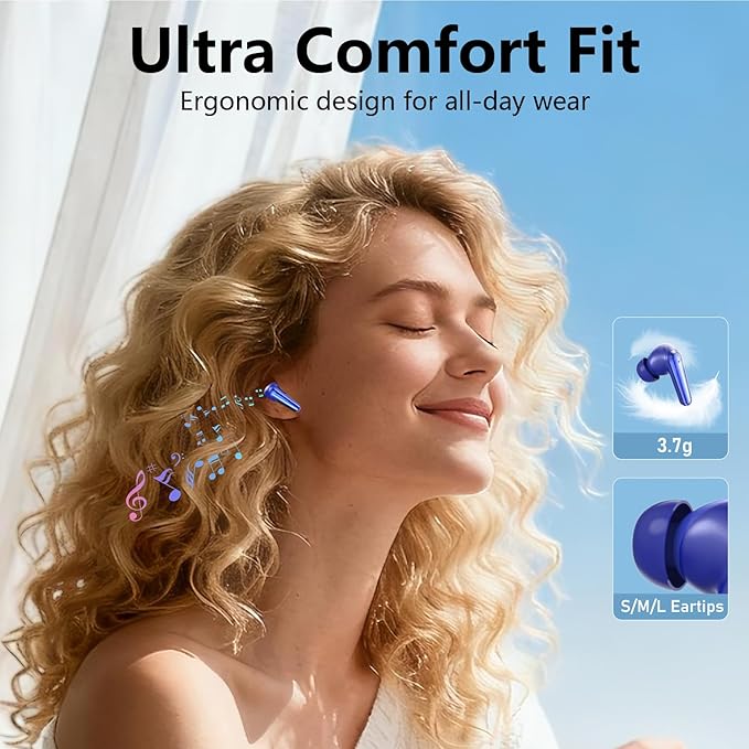 Active Noise Cancelling Wireless Earbuds with 60 Hour Long Battery Life,Bluetooth 5.4 in-Ear Earphones,Multi-Device Pairing,Enhanced Clear Call,Hi-Fi Stereo Ear Buds for Sport Walk