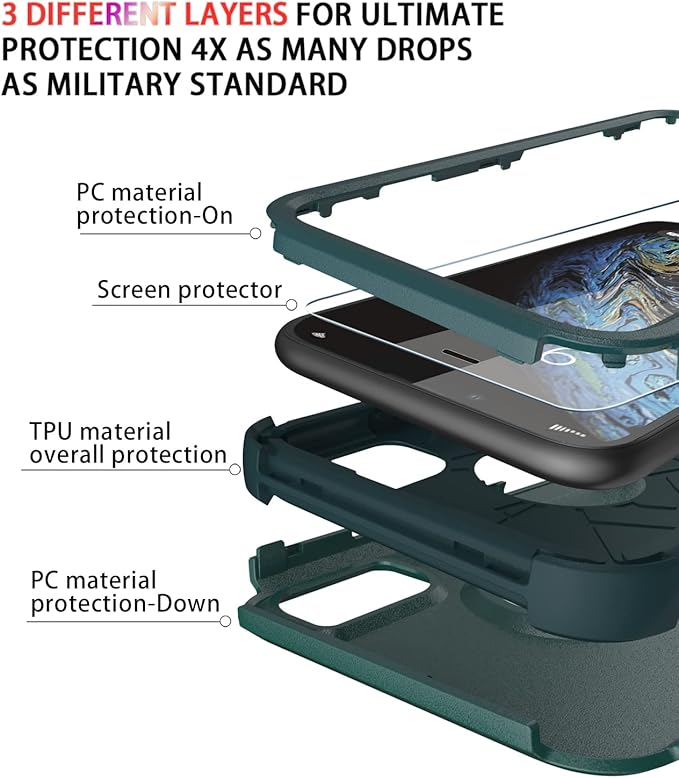 Diverbox for iPhone X Case/iPhone Xs Case [Shockproof] [Dropproof] [Tempered Glass Screen Protector ] Heavy Duty Protection Phone Case Cover for Apple iPhone X/XS (Dark Green)