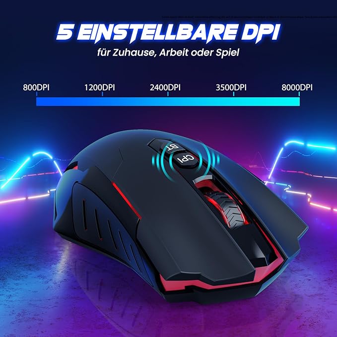RisoPhy PC400 Wireless Gaming Mouse with 8000 DPI, 2.4G & Bluetooth Dual Mode Connection - Ergonomic Design, 7 Programmable Buttons, RGB backlighting, Precision Sensor for PC and Gaming
