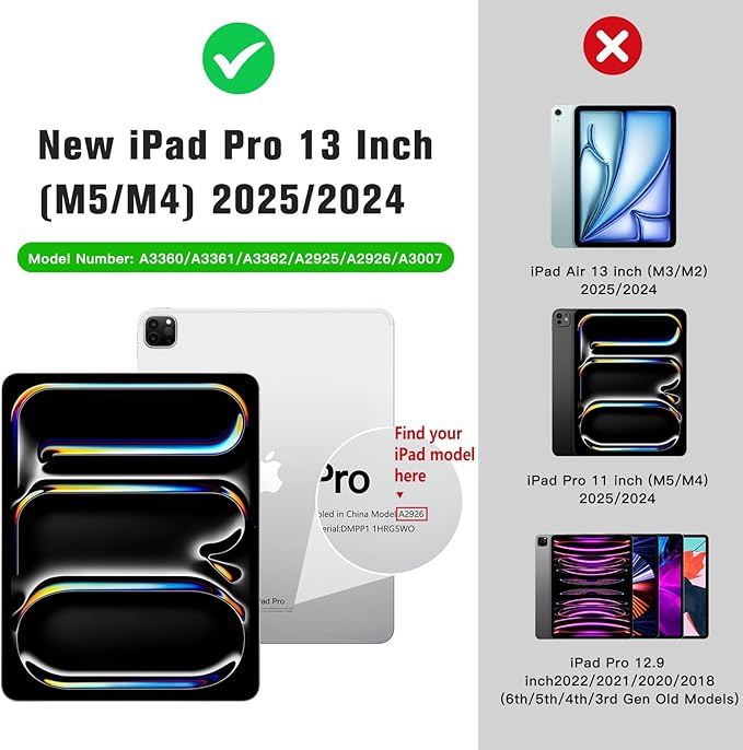 MoKo for iPad Pro 13 Inch Case (M5/M4) 2025/2024 with Pencil Holder, [Built-in Screen Protector], iPad Pro 13 M5/M4 Case with Clear Back & Magnetic Multi Angle Stand Cover, Black