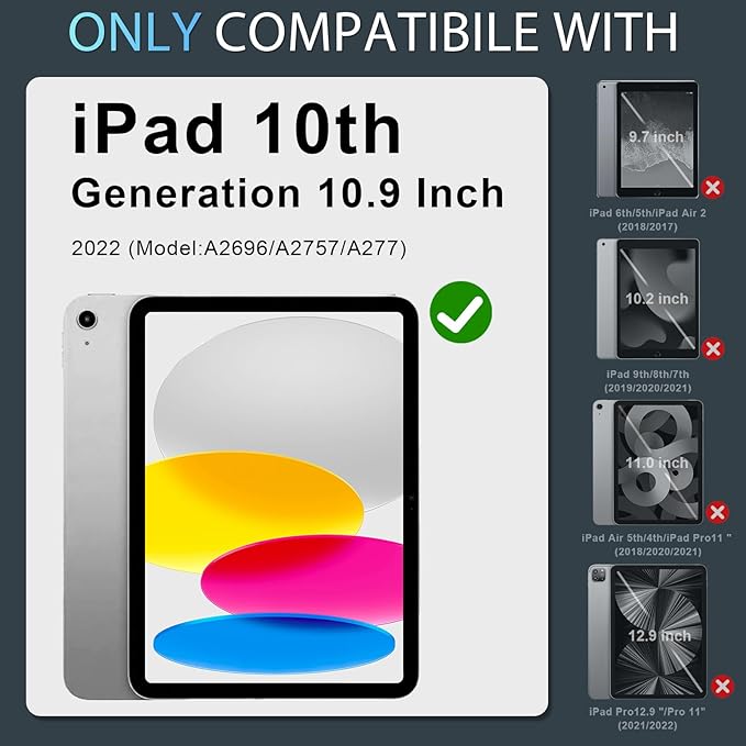 for iPad (A16) 11th 11 Inch/10th Generation 10.9 Inch 2025/2022 iPad Case 10th Generation with Shoulder Strap/Pencil Holder,Shockproof Cover for i Pad 11th/10th,Black Red