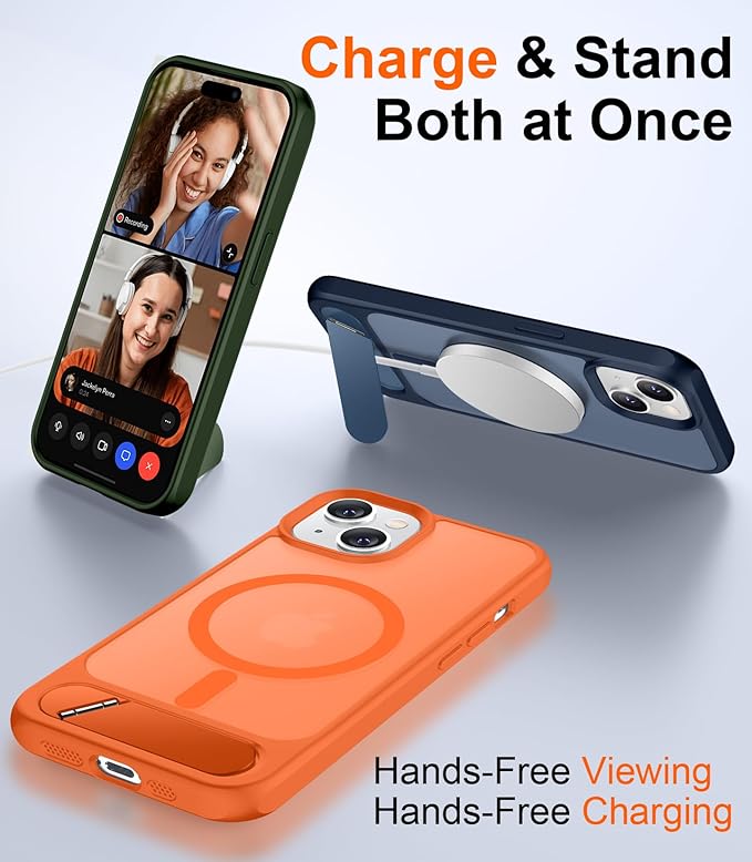 Magnetic Compatible with iPhone 15 Plus Case & iPhone 14 Plus Case, [Built-in Invisible Kickstand][Compatible with MagSafe][Military Grade Shockproof] Slim Translucent Matte Phone Case 6.7"