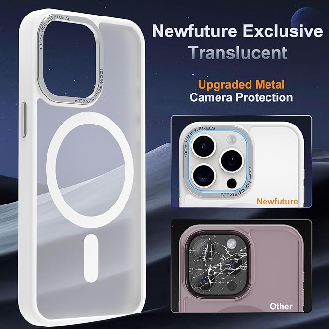 Newfuture Magnetic for iPhone 15 Pro Case [Compatible with Magsafe] [Military Grade Drop Protection] Translucent Matte Anti-Fingerprint Shockproof Phone Case for iPhone 15 Pro 6.1 inch, Frosted White