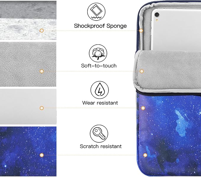 TiMOVO 9-11" Tablet Sleeve Bag for iPad 11-inch A16 2025, iPad 10.9"/10.2"| Air 11 Inch/5th/4th Gen. 10.9", Galaxy Tab A9+/A11Plus 11", Protective Bag Fit Smart Keyboard, Blue Starry Sky