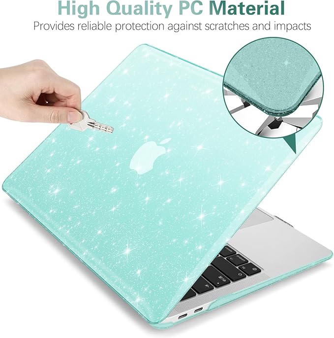 Green Glitter Case for MacBook Air 13 inch 2022-2018 M1 A2337 A2179 A1932, Glitter MacBook Air M1 Case - Shiny Bling Sparkle Plastic Hard Shell & Keyboard Cover for MacBook Air 13.3 inch