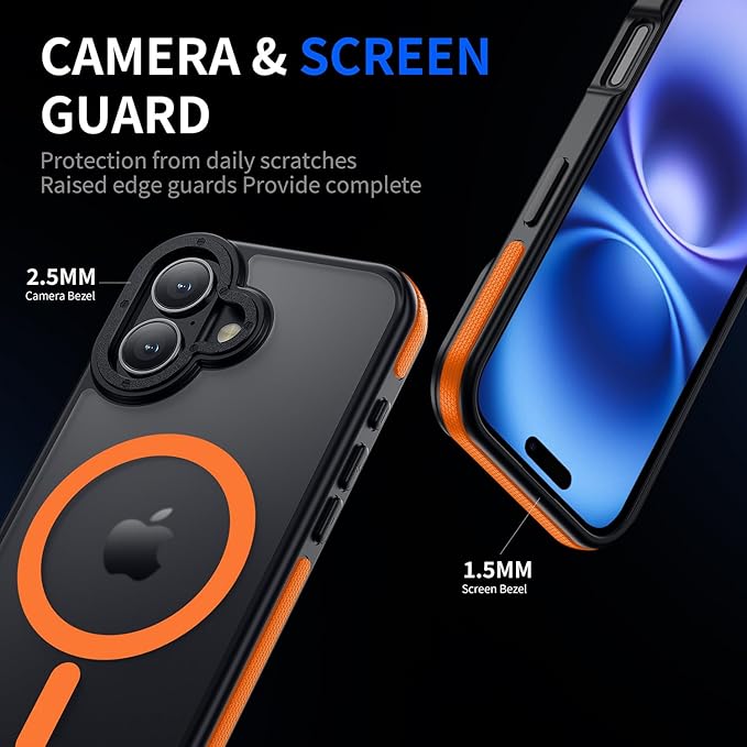 Strong Magnetic Case for iPhone 16 [10Ft Military-Grade Protection] Compatible with fit MagSafe Shockproof Slim Thin Cover 6.1 inch 16 Phone case, Orange Bumper