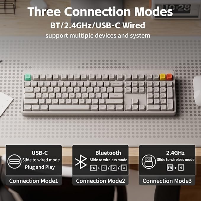 NuPhy Node100 Wireless Mechanical Keyboard, Hot Swappable Custom Bluetooth Keyboard, 109 Keys Computer Gaming Keyboards, Supports Touch Gestures, PBT Keycaps, RGB Backlit, Bluetooth/2.4GHz/USB-C