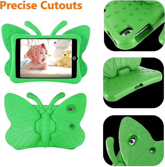 iPad 9th 8th 7th Generation Case Kids Girls, Cute Butterfly Shockproof EVA Foam Super Protection Stand Cover for iPad 2021 2020 2019 10.2" and iPad Air 3 Pro 10.5" - Green