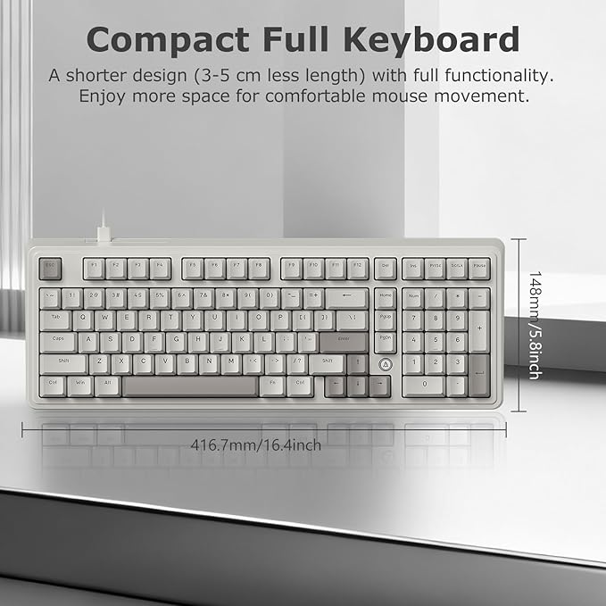 FIRSTBLOOD ONLY GAME. AK980 Retro Mechanical Keyboard - 101-Key Hot-Swappable Gasket Mount Wired Keyboard with Pre-Lubed Red Switches, Anti-Ghosting, for Office & Quiet Typing (Grey-White)