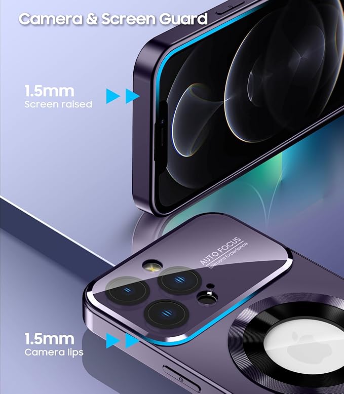 MAKAVO Magnetic for iPhone 12 Pro Max Case, Compatible with MagSafe, Built-in Camera Lens Protector, Logo View, Military Grade Drop Proof Phone Case Cover, Purple