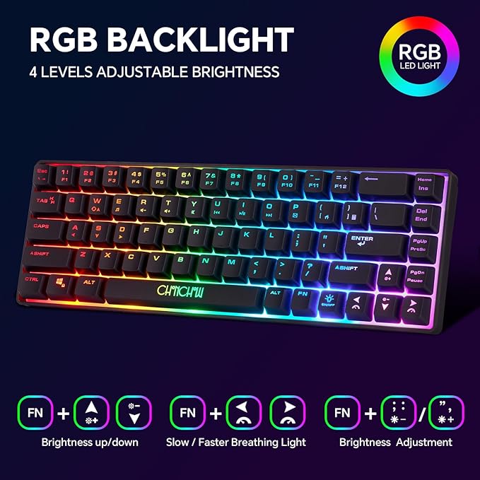 CHONCHOW 60% Wireless Gaming Keyboard and Mouse Combo, RGB Backlit Rechargeable LED Light Up Keyboards,Wireless Gaming Mouse and Keyboard for Xbox PS4 PS5 PC Laptop -Black